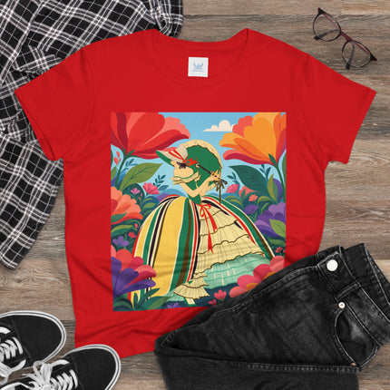 🌺🎀 The Girl In The Striped Garden Cotton Tee – Art Deco Floral Fashion