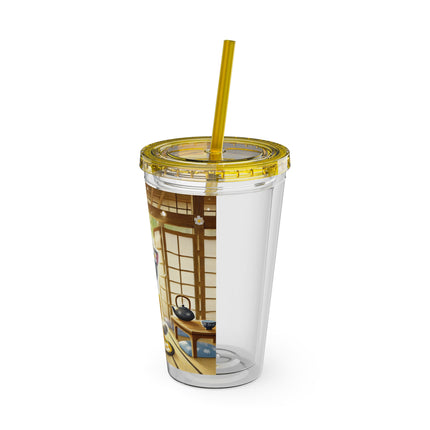 Playful Kitten in the Tea Room Sunsplash Tumbler with Straw, 16oz