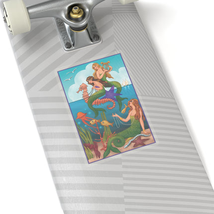 Three Mermaids with Strings of Pearls by Carlo Chiostri Kiss-Cut Stickers (4 Sizes)