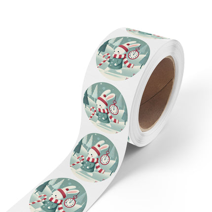 Candy Cane Timekeeper Bunny Round Sticker Label Rolls