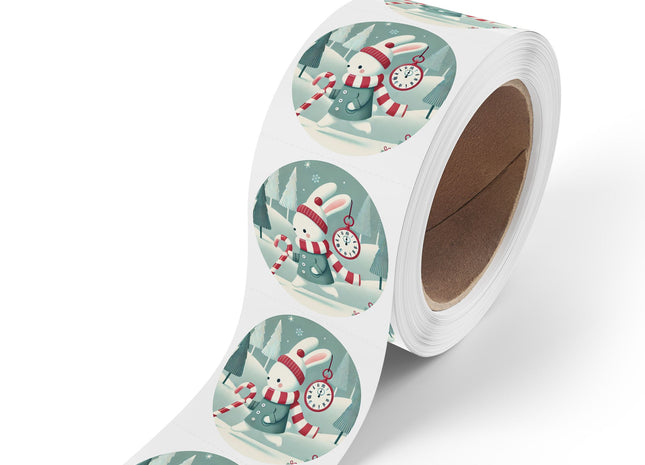 Candy Cane Timekeeper Bunny Round Sticker Label Rolls