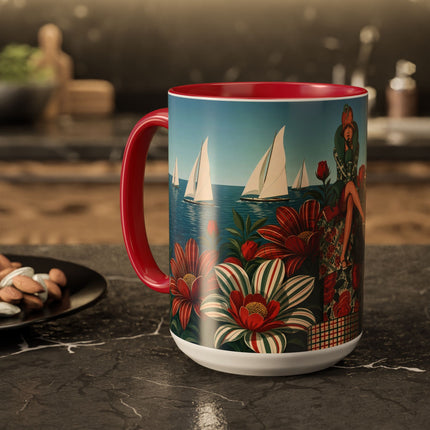 ⛵🌹 The Seaside Rose Traveler Colorful Mug – Art Deco Floral Elegance