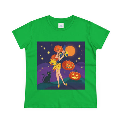 🎃🕯️ Moonlit Pumpkin Masquerade Cotton Tee – Whimsical Halloween Charm