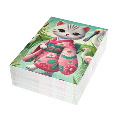 Geisha Kitten Strolls Among the Spoonbills Postcard Bundles (envelopes included) - Bundles of 10, 30, 50 Pieces