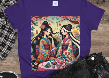 Fairies in Kimonos at Tea Among Blossoms Cotton Tee