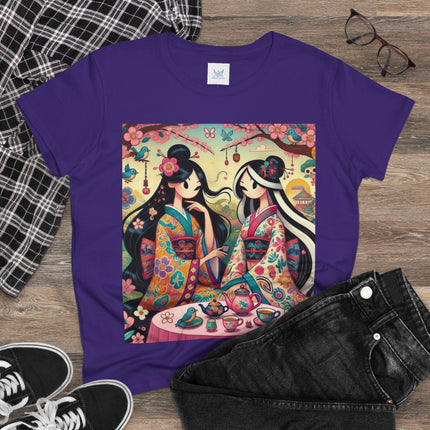 Fairies in Kimonos at Tea Among Blossoms Cotton Tee