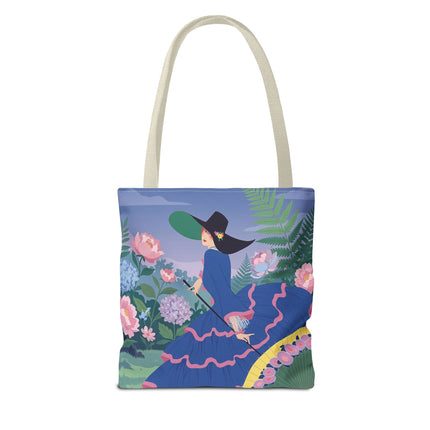 🌸💙 The Lady Of The Blue Garden Promenade Tote Bag – Art Deco Floral Fashion