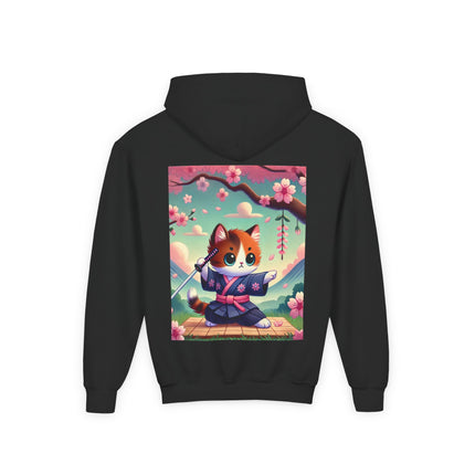 Samurai Kitten Youth Hooded Sweatshirt – Strength, Balance & Playful Courage