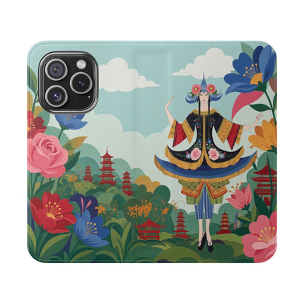🌸🏯 The Lady Of The Pagoda Garden Flip Case – Art Deco Floral Fantasy