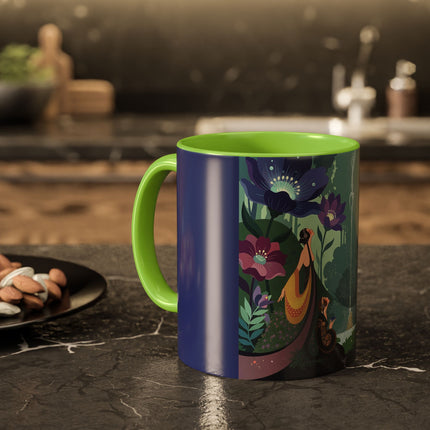 The Lady Of The Moonlit Fountain Colorful Mugs – Art Deco Botanical Serenity