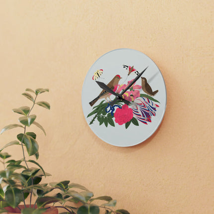 Pink-Breasted Bird & Wren Acrylic Wall Clock