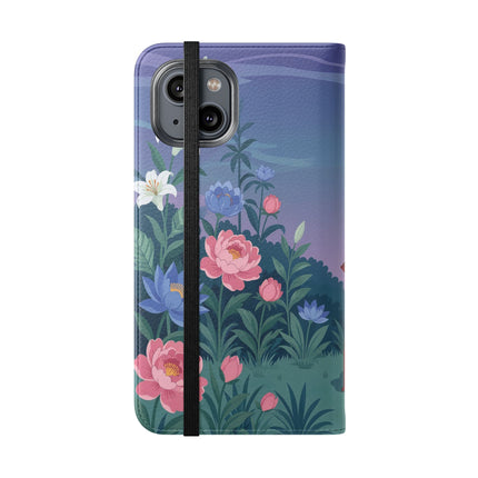 🐦🌸 The Lady And The Golden Bird Flip Case – Art Deco Floral Reverie