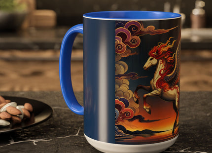 Flame-Winged Horse at Sunset Colorful Mugs (11oz, 15oz)