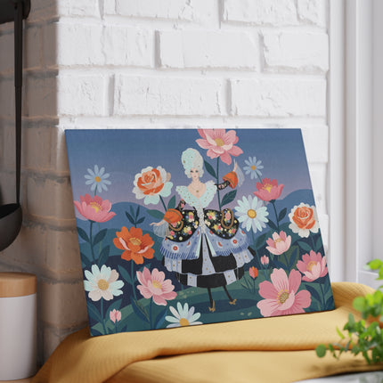 🌸🎀 The Lady Of The Grand Flower Garden Glass Cutting Board – Art Deco Floral Fashion Fantasy