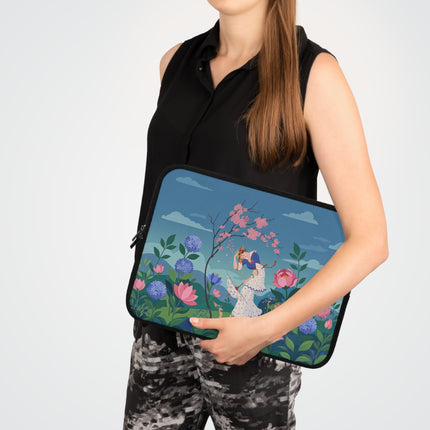 🌸🎭 The Lady Of The Flower Garden Masquerade Laptop Sleeve – Art Deco Floral Fantasy