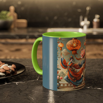 Golden Dragon & Lantern Lady Colorful Mug – Imperial Dragon & Elegant Harmony