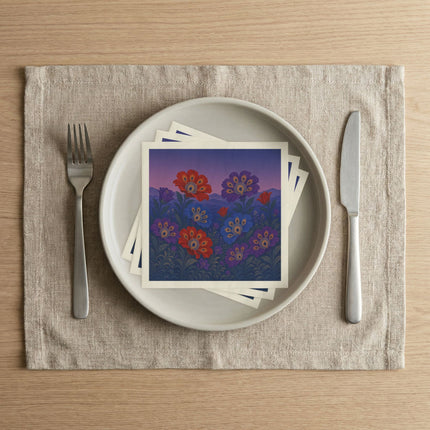 🦚🌺 The Peacock Jewel Twilight Garden Napkins – Art Deco Floral Elegance