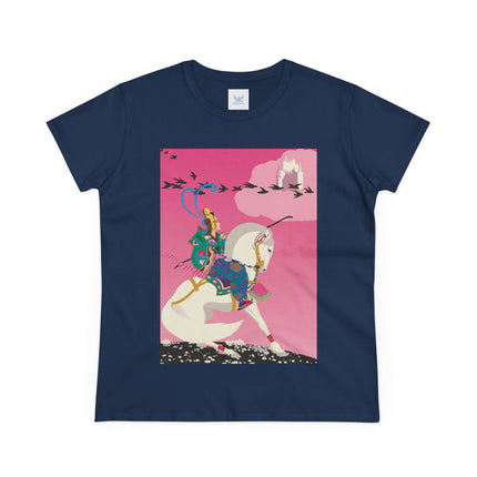 Samurai Princess on the White Steed Women's Midweight Cotton Tee – Epic Fantasy & Mythic Beauty