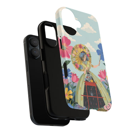 🌸🪞 The Floral Parasol Reflection Phone Case – Art Deco Garden Fantasy