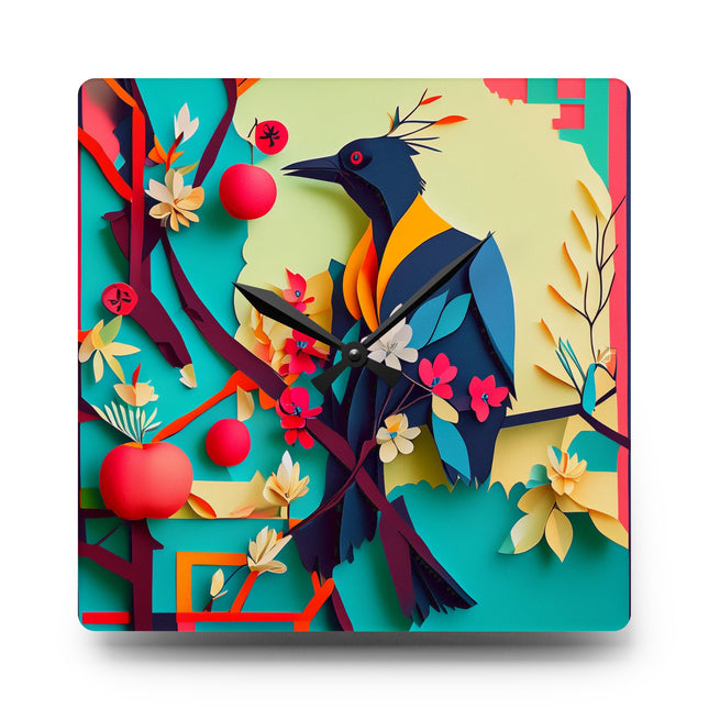 Curious Crow Acrylic Wall Clock, Round and Square