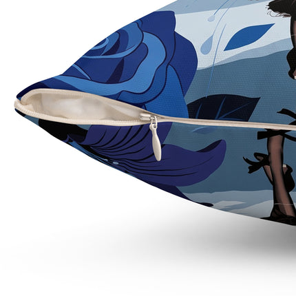 ☔💙 The Blue Rain Promenade Square Pillow – Art Deco Floral Fashion