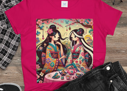 Fairies in Kimonos at Tea Among Blossoms Cotton Tee