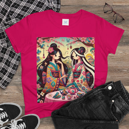 Fairies in Kimonos at Tea Among Blossoms Cotton Tee