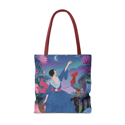 🌙🐓 The Lady Of The Moonlit Rooster Garden Tote Bag – Art Deco Floral Fantasy