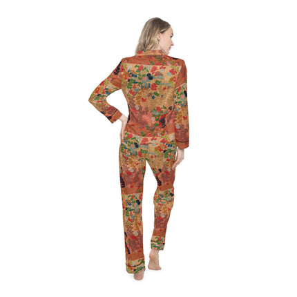 Japanese Fan Flower Pattern by G.A. Audsley Women's Satin Pajamas (AOP)