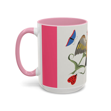 Goldfinch & Pink Flowers Colorful Mugs – Vibrant Spring & Bold Beauty