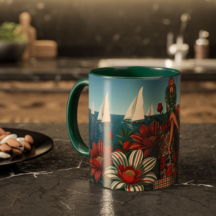 ⛵🌹 The Seaside Rose Traveler Colorful Mug – Art Deco Floral Elegance