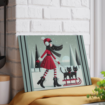 Red Sled & Curious Cats Glass Cutting Board