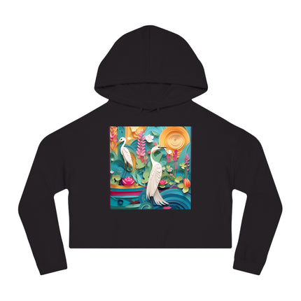 Elegant Egret Oasis Women’s Cropped Hooded Sweatshirt