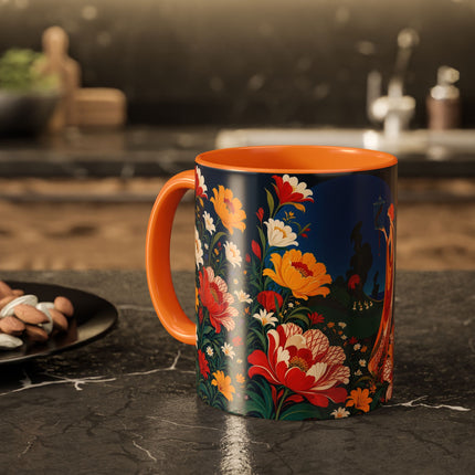 🌺🐦 The Enchanted Birdcage Garden Colorful Mug – Art Deco Floral Fantasy