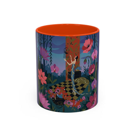The Lady And The Midnight Birdcage Colorful Mugs – Art Deco Botanical Elegance