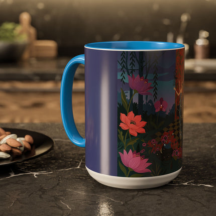 The Lady And The Midnight Birdcage Colorful Mugs – Art Deco Botanical Elegance