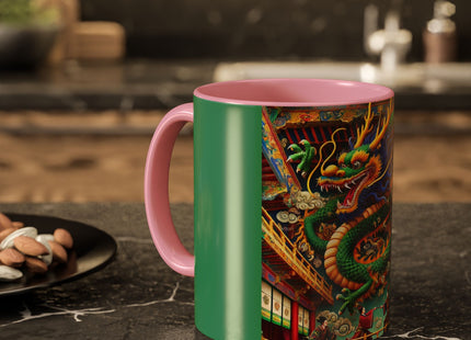 Tibetan Dragon Over Kabuki Duel Colorful Mugs (11oz, 15oz)