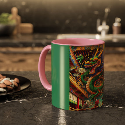 Tibetan Dragon Over Kabuki Duel Colorful Mugs (11oz, 15oz)