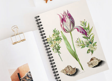 Tulip, Branches of Myrtle, and Shells Spiral Notebook - Ruled Line