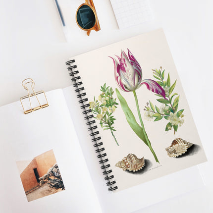Tulip, Branches of Myrtle, and Shells Spiral Notebook - Ruled Line