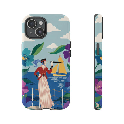 🌊🔭 The Lady Of The Seaside Lookout Phone Case – Art Deco Nautical Adventure