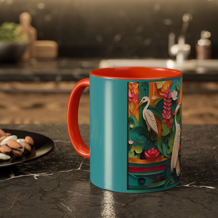 Elegant Egret Oasis Colorful Mugs (11oz, 15oz)