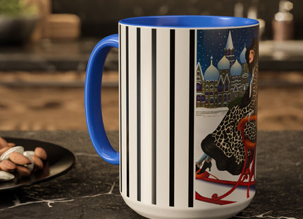 Elegant Winter Woman in Sleigh Colorful Mugs (11oz, 15oz)