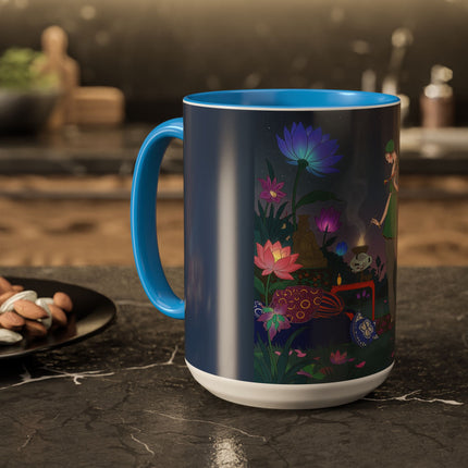 Moonlit Incense Ceremony Colorful Mugs – Art Deco Meditation Garden