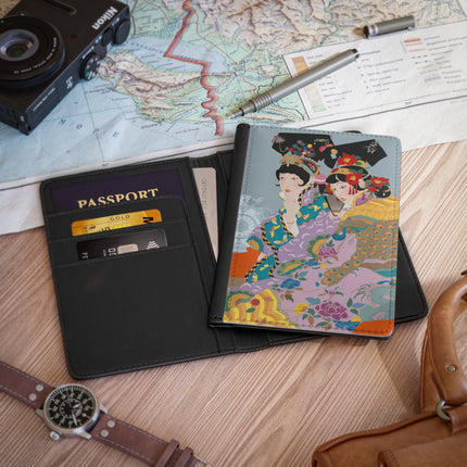 Two Geishas in Peacock Kimonos Passport Cover – Sisterly Grace & Peacock Elegance