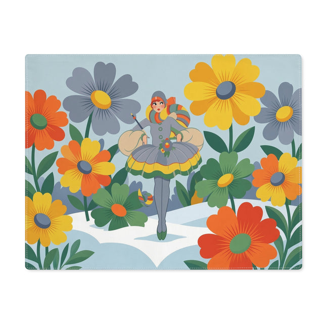 🌼❄️ The Winter Flower Dancer Placemat – Art Deco Floral Whimsy