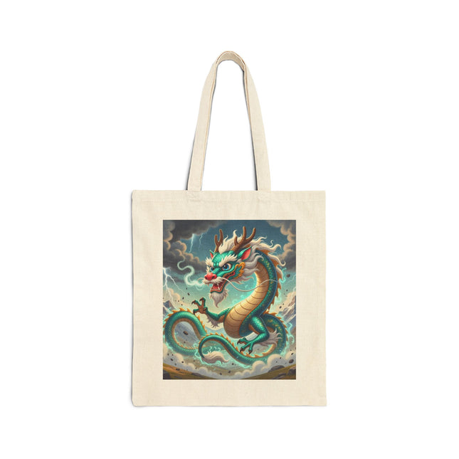 The Tibetan Dragon in Battle Cotton Canvas Tote Bag – Power, Motion & Mythic Energy