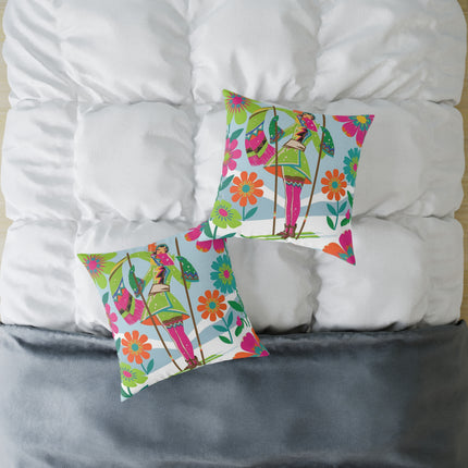 🌸⛷️ The Winter Flower Adventurer Square Pillow – Colorful Winter Ski Fantasy