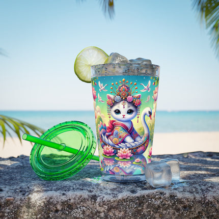 Geisha Kitten’s River Voyage Sunsplash Tumbler with Straw, 16oz