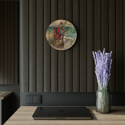 Rita Rides on the Dolphin by Warwick Goble Acrylic Wall Clock, Round & Square